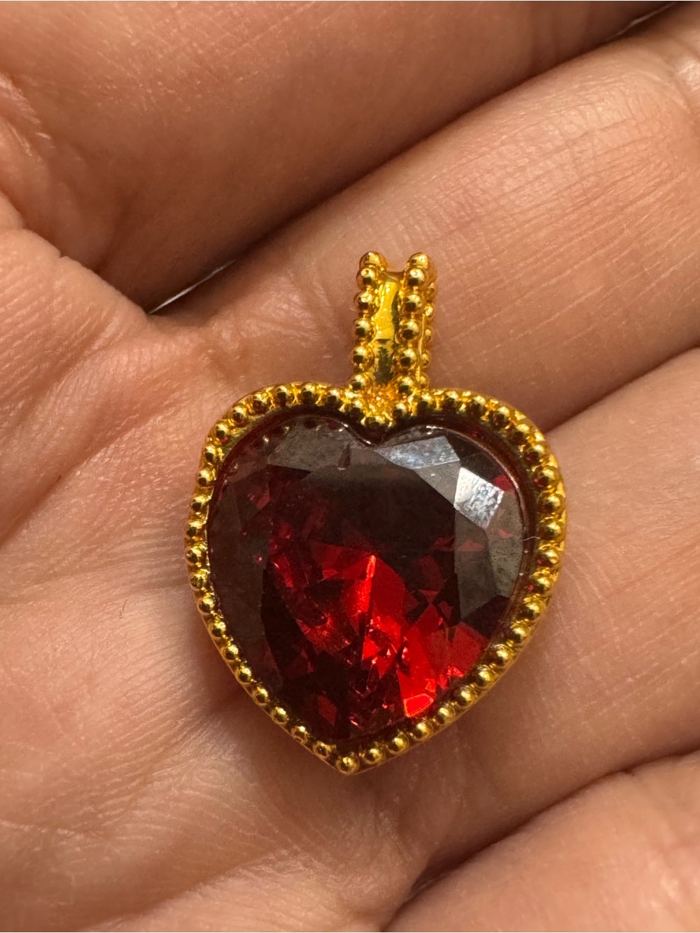 18K RealGold Heart Pendant with Red Gem - Women Jewelry